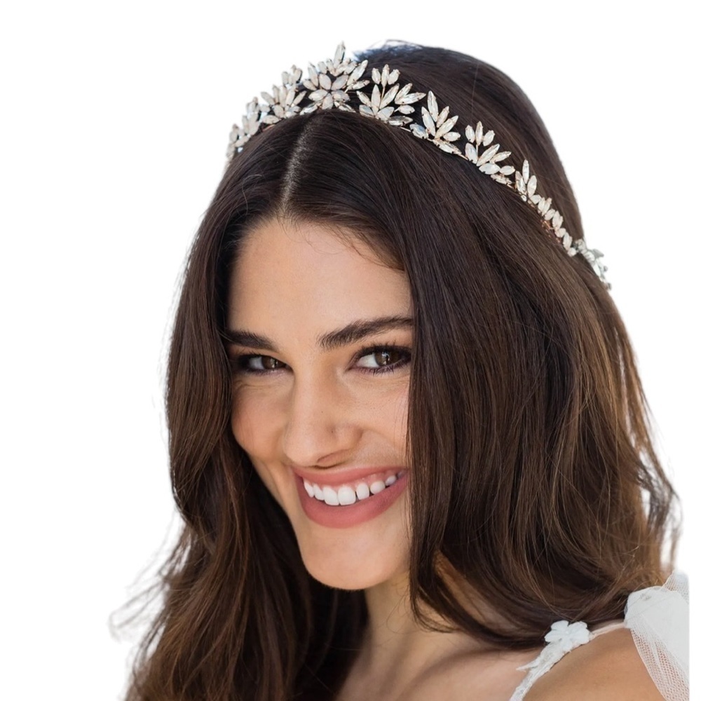 NEW Brides & Hairpins Honora Crystal Opal Sterling Silver Halo Comb Crown Tiara - Picture 4 of 14
